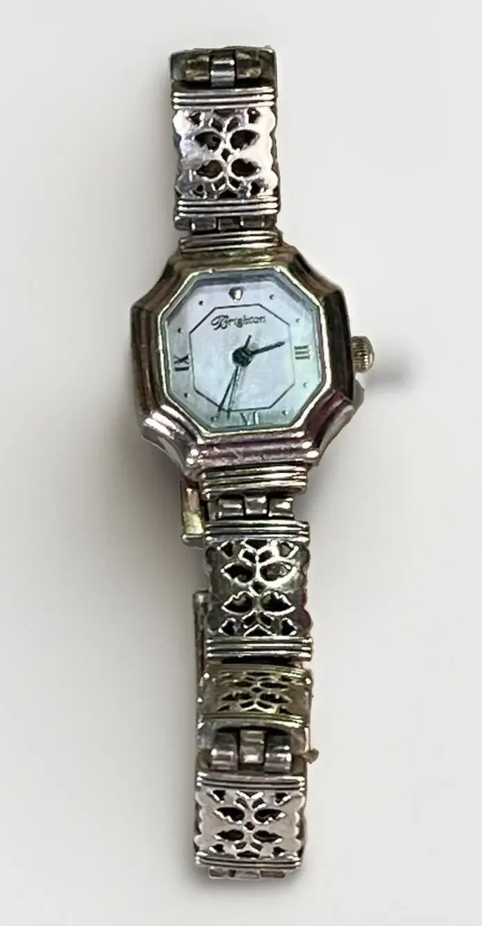 BRIGHTON Barcelona Women’s Quartz Watch Silver Tone Floral Bracelet